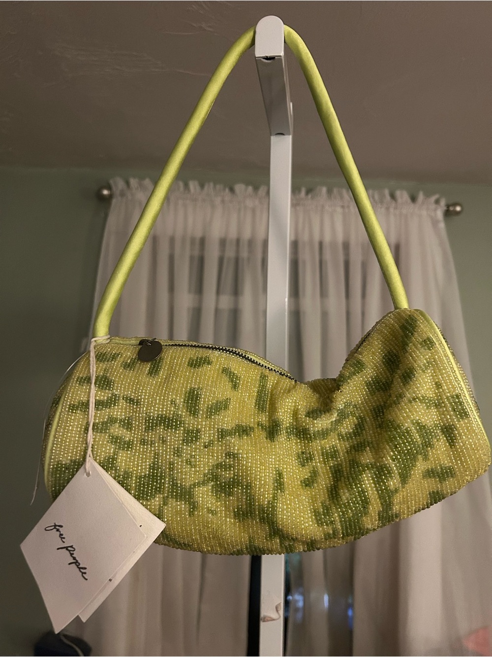 Free People Bailey Beaded Barrel Bag in Green Silver